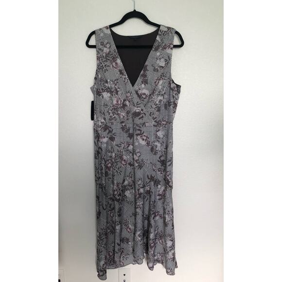 Rachel by Rachel Roy Giles Gray Floral Houndstooth Sleeveless Midi Dress - 14 - Picture 2 of 7